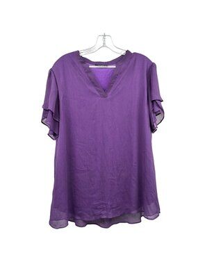 Lotusmile Womens Blouse Short Flutter Sleeve Purple Size XL